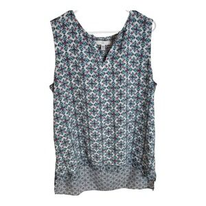 FEVER Women Sleeveless Floral Print V Neck Blouse Top XL EG White Blue Pink
